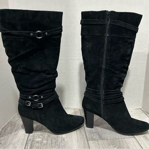 Black suede leather boots